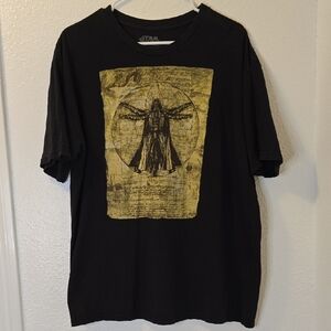 Star Wars Black Tee with Distressed Yellow-Gold Vitruvian Vader Design